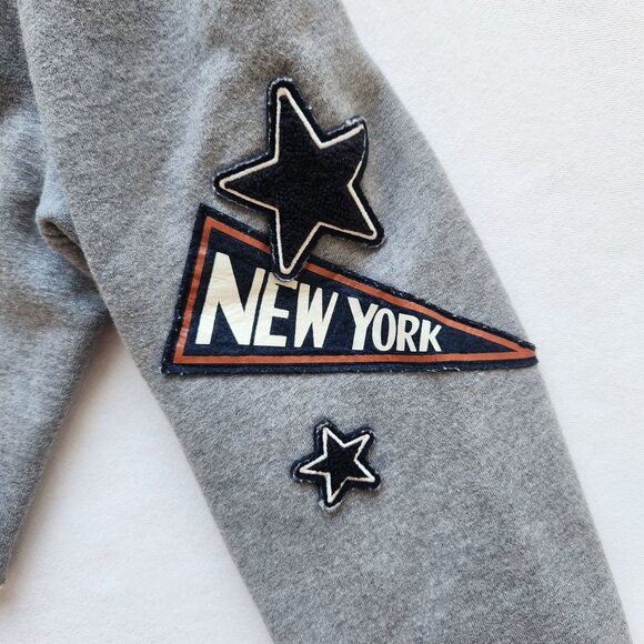 Gray Cropped Sweatshirt New York Floral Patches Upcycled Cute Casual Gym Sporty - Picture 7 of 11